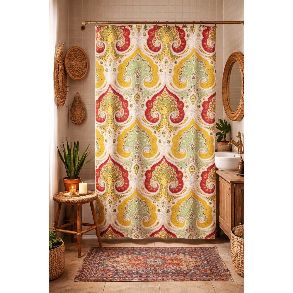 Echo Design Shower Curtain Jaipur Colorful Paisley Damask Cotton 68 x 70  Boho